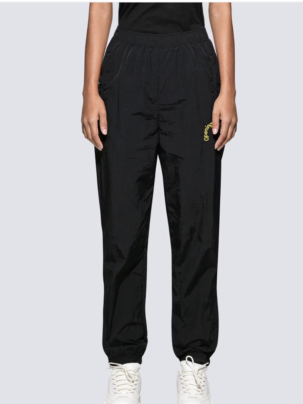 Opening Ceremony Black Track Pants with Yellow Logo Crinkle Nylon Jog Pant sz S